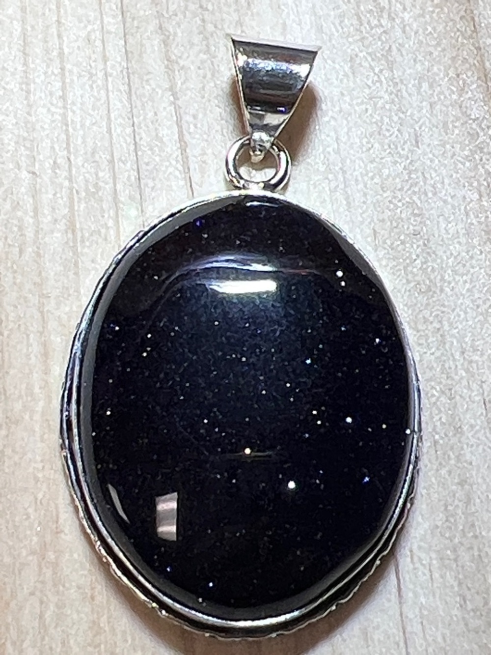 Midnight Blue Moonstone Pendant Necklace | Silver Overlay |